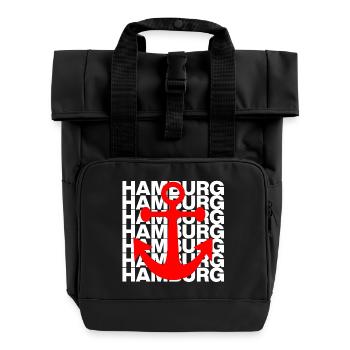 HAMBURG ANKER ROT, HAFEN, MOIN, HH, NORDDEUTSCH - Rolltop Rucksack mit zwei Griffen - Schwarz - Vorne