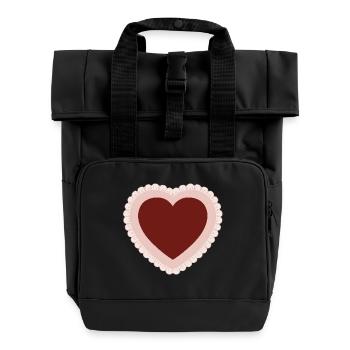 Cœur d’amour avec bordure en dentelle - Sac à dos Roll Top à deux anses - noir - Devant