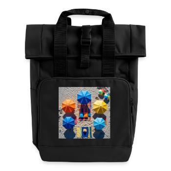 Colorful retreat on the beach - Roll Top Backpack with Two Handles - black - Front