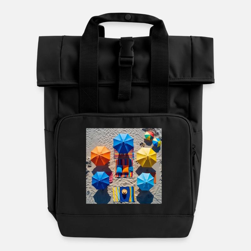 Retraite colorée sur la plage - Sac à dos Roll Top à deux anses - noir