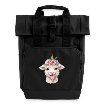 Sheep Flower Crown Cheerful - Roll Top Backpack with Two Handles - black - Front