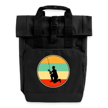 Papa Fisherman Retro Vintage Angelpapa - Rolltop Rucksack mit zwei Griffen - Schwarz - Vorne