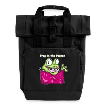 Frog in the Pocket - Funny Pocket Frog Design - Rolltop Rucksack mit zwei Griffen - Schwarz - Vorne
