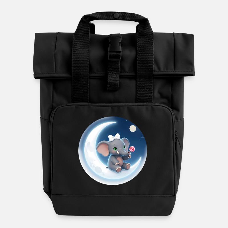 Mondkusch Elefant mit Lolli - Rolltop Rucksack mit zwei Griffen - Schwarz