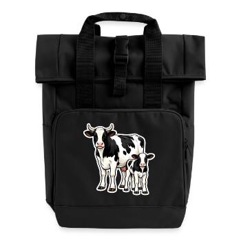 Cow with Calf – Loving Farm Illustration - Roll Top Backpack with Two Handles - black - Front