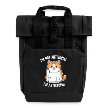 Grumpy Attitude Cat Antistupid - Roll Top Backpack with Two Handles - black - Front