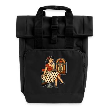 50s Rockabella: Pin-Up in the Diner with Milkshake - Roll Top Backpack with Two Handles - black - Front