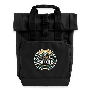 Natürlich Chilliger Faultier Badge - Rolltop Rucksack mit zwei Griffen - Schwarz - Vorne