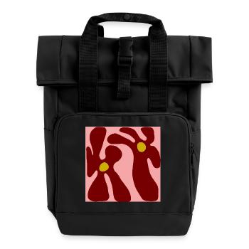 Rote Blumen Minimalistisches Design - Rolltop Rucksack mit zwei Griffen - Schwarz - Vorne