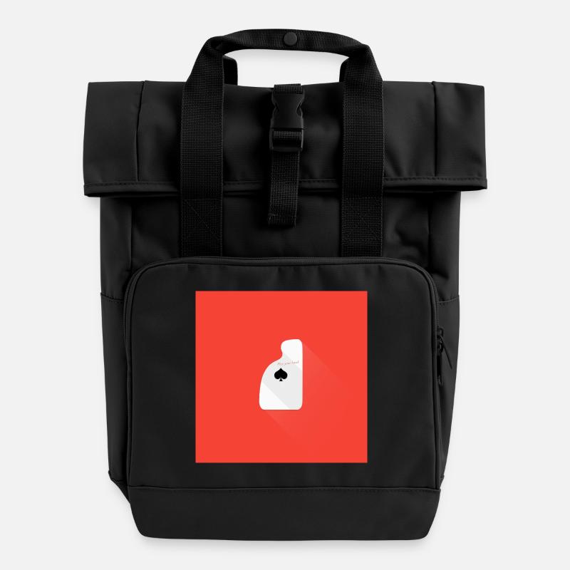 Play your hand – Minimal Card Design - Roll Top Backpack with Two Handles - black