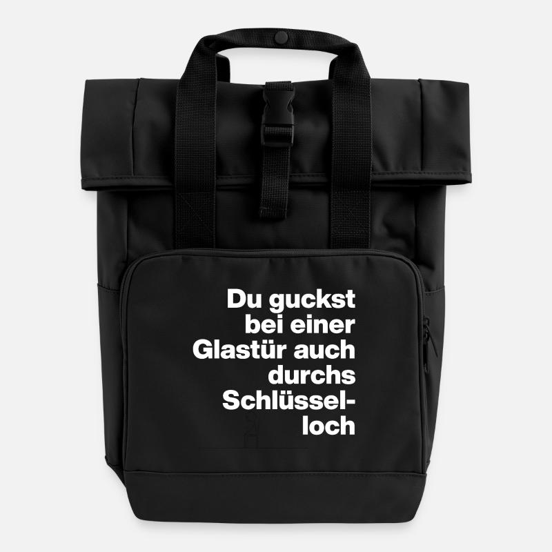 PORTE VITRÉE QUI DÉPASSE AUSSI PAR LE TROU DE LA SERRURE, IDIOT - Sac à dos Roll Top à deux anses - noir