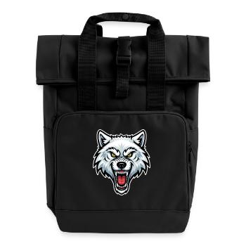 Arctic White Wolf Yellow Eyes Wolf Logo - Roll Top Backpack with Two Handles - black - Front