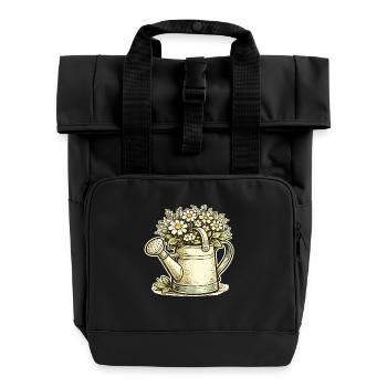 Vintage Flower Watering Can - Roll Top Backpack with Two Handles - black - Front