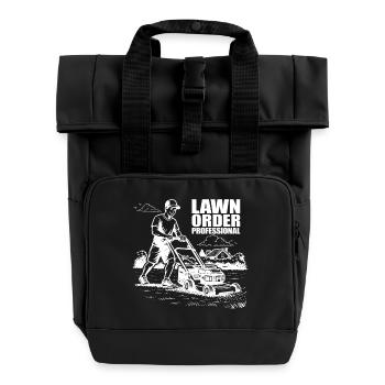 LAWN ORDER PROFESSIONAL Garten Rasenpflege Profi - Rolltop Rucksack mit zwei Griffen - Schwarz - Vorne