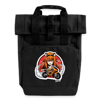 Tiger Rider Motorcycle Girl - Roll Top Backpack with Two Handles - black - Front