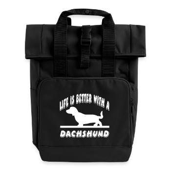 Dackel - Rolltop Rucksack mit zwei Griffen - Schwarz - Vorne