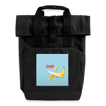 Oops Banane Humor Lustiges Rutsch Motiv - Rolltop Rucksack mit zwei Griffen - Schwarz - Vorne