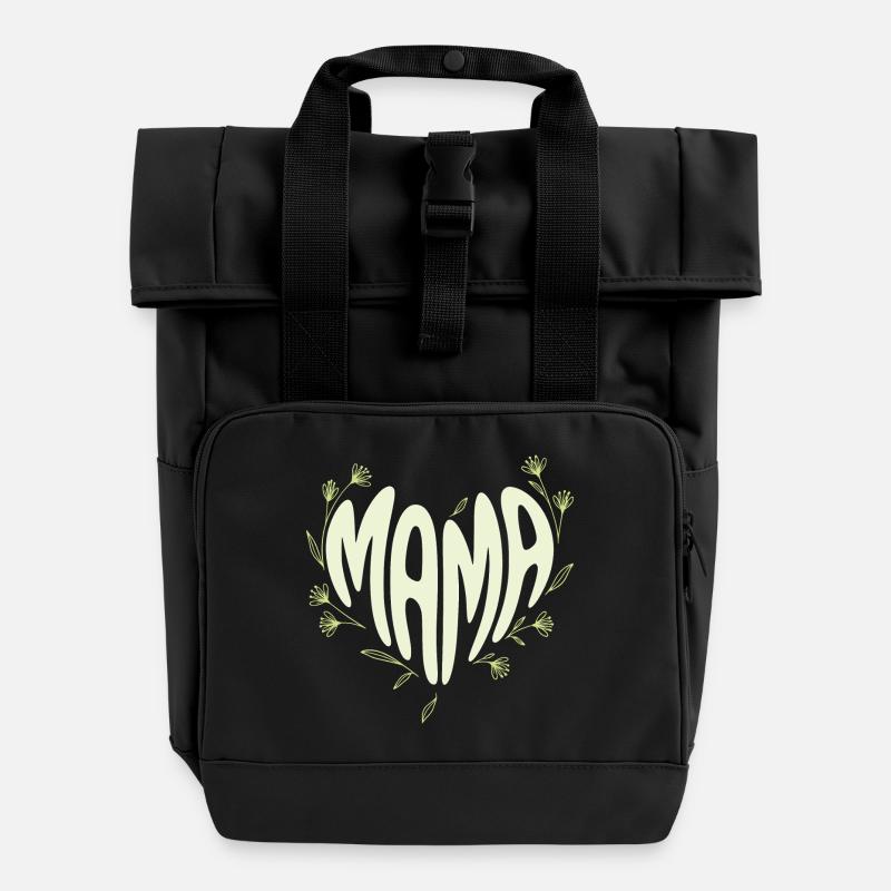 Cœur de Maman Fleur - Sac à dos Roll Top à deux anses - noir