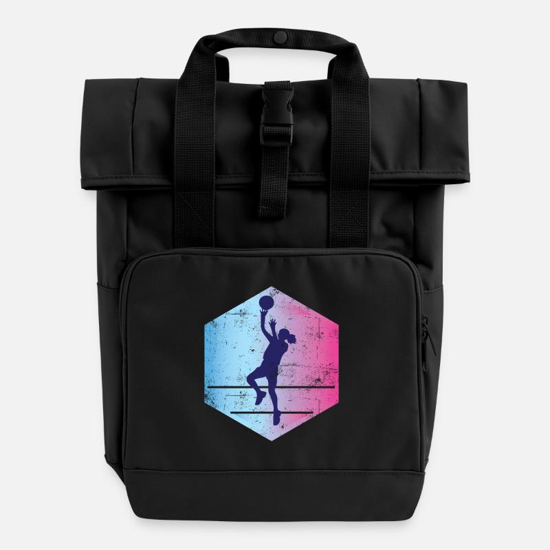 Basketball Girl Vintage - Roll Top Backpack with Two Handles - black