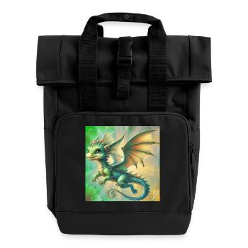 dragon - Roll Top Backpack with Two Handles - black - Front