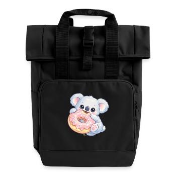 Kuschelkoala mit Donut - Rolltop Rucksack mit zwei Griffen - Schwarz - Vorne