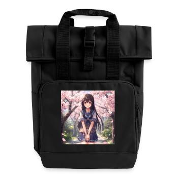 Kirschblüten Schulmädchen - Rolltop Rucksack mit zwei Griffen - Schwarz - Vorne