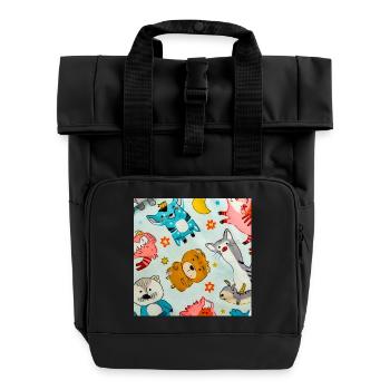 Verspielte Weltraumtier-Collage - Rolltop Rucksack mit zwei Griffen - Schwarz - Vorne