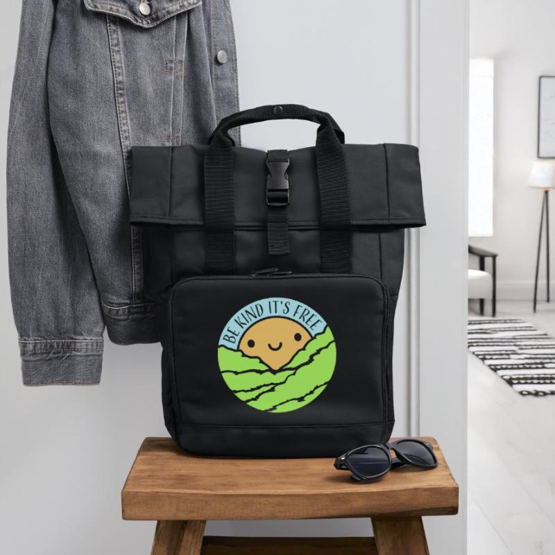 Be Kind It's Free Freundlichkeit Statement Spruch Rolltop Rucksack mit zwei Griffen