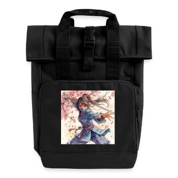 Flower Blade Ninja in Kimono - Roll Top Backpack with Two Handles - black - Front