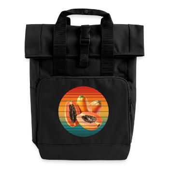 papaya fruit - Roll Top Backpack with Two Handles - black - Front