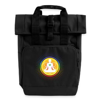Aura Chakra symbol with all 7 chakra colors - Roll Top Backpack with Two Handles - black - Front