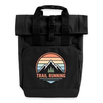 Sanftes Retro-Trailrunning-Design mit pastellfarbenem Sonnenuntergang - Rolltop Rucksack mit zwei Griffen - Schwarz - Vorne