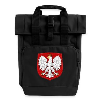 Poland Coat of Arms T-Shirt – White Eagle with Crown - Roll Top Backpack with Two Handles - black - Front
