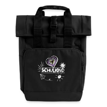 Schulkind 2026 Mädchen Herz Sonne rosa Schulanfang - Rolltop Rucksack mit zwei Griffen - Schwarz - Vorne