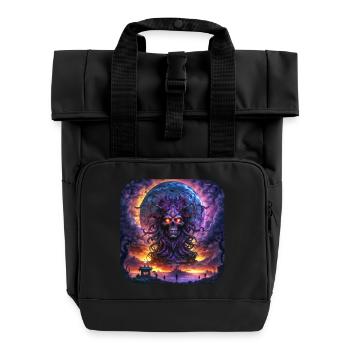Grinsender Totenkopf im Universum - Rolltop Rucksack mit zwei Griffen - Schwarz - Vorne
