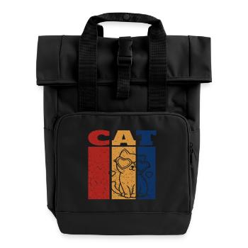Valentine Cat with Heart-shaped Sunglases - Roll Top Backpack with Two Handles - black - Front