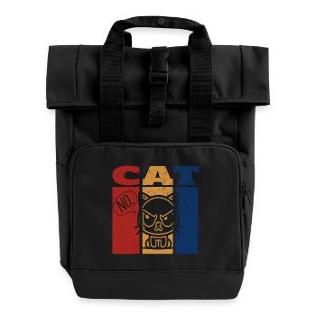 Angry Cat Saying No Retro Design - Roll Top Backpack with Two Handles - black - Front