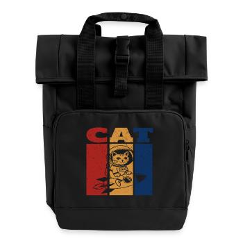 Chat astronaute design rétro - Sac à dos Roll Top à deux anses - noir - Devant