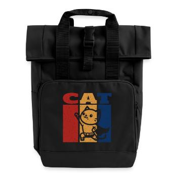 Superheld Katze Retro Design - Rolltop Rucksack mit zwei Griffen - Schwarz - Vorne