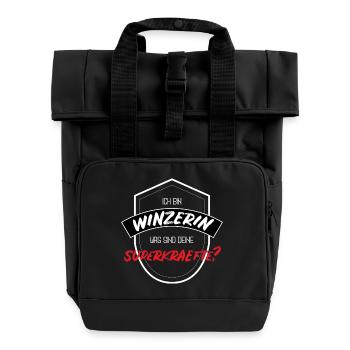 WINZERIN Wein Superkraft Beruf Landwirtin Geschenk - Rolltop Rucksack mit zwei Griffen - Schwarz - Vorne