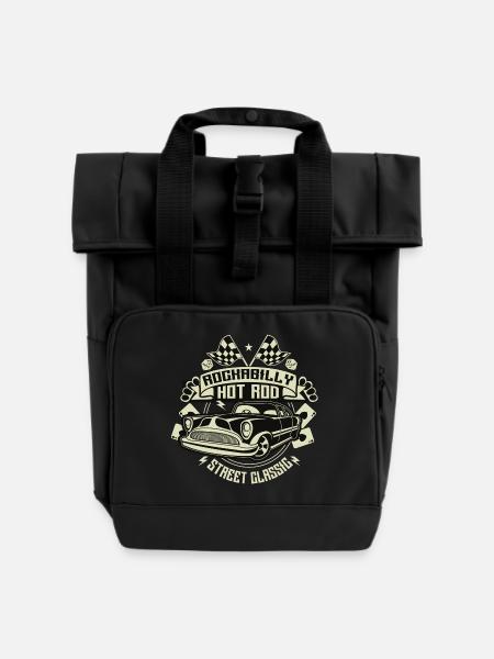Rockabilly Hotrod - Rolltop Rucksack mit zwei Griffen - Schwarz