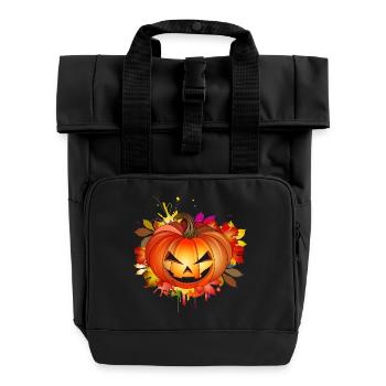 Halloween Kürbis mit herbstlichen Graffiti - Rolltop Rucksack mit zwei Griffen - Schwarz - Vorne