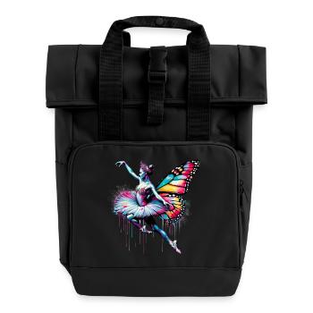 Ballerina with butterfly wings butterflies tutu - Roll Top Backpack with Two Handles - black - Front