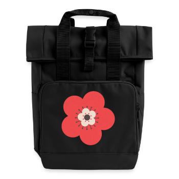Rote & cremefarbene Blume - Rolltop Rucksack mit zwei Griffen - Schwarz - Vorne