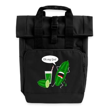 Humorvolles Gurkendesign mit Schrei - Rolltop Rucksack mit zwei Griffen - Schwarz - Vorne