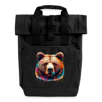 Bear - Roll Top Backpack with Two Handles - black - Front