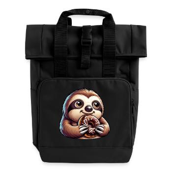 paresseux dessin animé beignet bonbon drôle - Sac à dos Roll Top à deux anses - noir - Devant