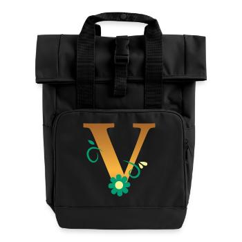 V - Roll Top Backpack with Two Handles - black - Front