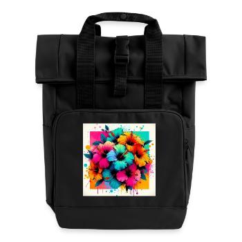Hibiskusblüten - Rolltop Rucksack mit zwei Griffen - Schwarz - Vorne