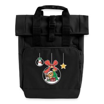 Beaver Christmas Snow Globe Beaver - Roll Top Backpack with Two Handles - black - Front